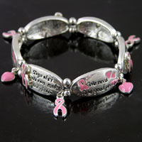 Breast Cancer Awareness "Find the Cure" Charm Stretch Bracelet EA