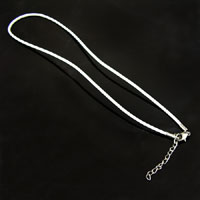 2mm White Leather Cord, 18in Necklace, w/2in extender-n-lobster claw, silver, pk/6