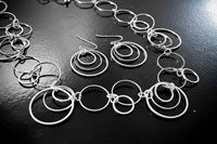 24in Round Link Silver Necklace and Earring Set, w/3in extender