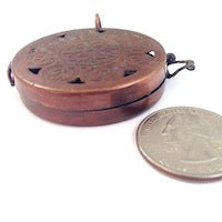 41mm Filigree Pill Box Lockets Pendants, vintage copper, pack of 2