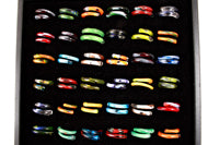 Murano Style Band Twist Glass Rings 36 Piece Set w/DisplayTray,assort.sizes