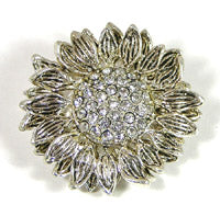Crystal Flower Brooch/Pendant, Silvertone, ea