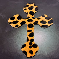 7 inch Leopard Cheetah Hair on Hide Leather Cross Cut Out, 2 each