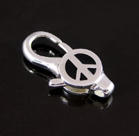 35x18mm Silver Peace Sign Lobster Claw Clasp  pk/2