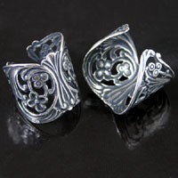 20mm Victorian Floral Filigree Adjustable Ring Base, Classic Silver pk/6
