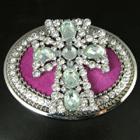 Vintage Stock Belt Buckle, 4in Crystal Rimmed, Crystal Cross on pink,- ea