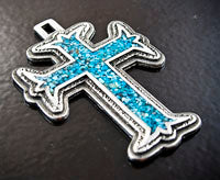 34x48mm Brittanium Cross Pendant w/Turquoise Inlay on Cord Neck, ea