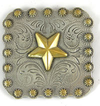 2.25 inch Western Square Silver and Gold Plated Lone Star Concho each