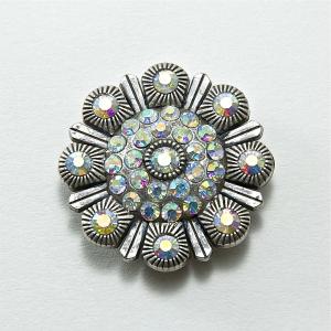 36mm Silver Concho, Flower with AB crystal, 2 each