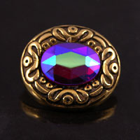 30x25mm Oval w/AB Ruby Red Cabochon, Vintage Button, Antiqued Gold, ea