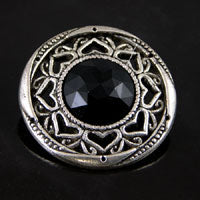 43mm(1.7in) Rnd Filigree w/25mm Black Cabochon Vintage Button, Antiqued Silver, ea