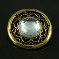 43mm(1.7in) Rnd Filigree w/25mm Crystal Cabochon Vintage Button, Antiqued Gold, ea