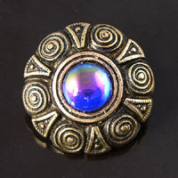 29mm Round w/Amethyst Cabochon, Antiqued Gold Vintage Button, ea