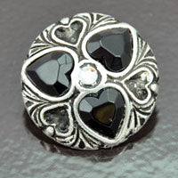 30mm Fancy Round w/Black Crystals Vintage Button, Classic Silver, ea