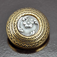 35mm Silver-n-Gold Floral Vintage Button ea
