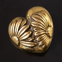 37mm Floral Heart Antiqued Gold Vintage Button, ea
