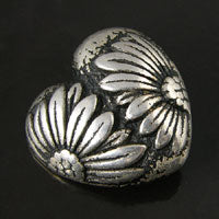 37mm Floral Heart Antiqued Silver Vintage Button, ea