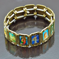 7in Ant. Gold Blessed Mother Stretch Saints Bracelet, ea