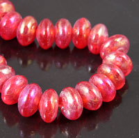 7x11mm Candy Red Glass Saucer Rondell Beads, w/AB glaze, 15in strand