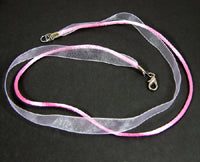 White Organza and Pink Silk Cord necklace, 17.5in, ea