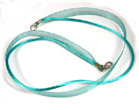 Turquoise Organza and Turquoise Silk Cord necklace, 17.5in, ea