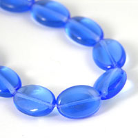 12mm Oval Light Sapphire Blue Czech Glass Vintage Beads, 7 inch strand