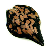 Murano Style Glass Black Leaf Pendants w/Metallic Copper