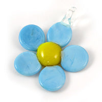 Murano Style Glass Flower Pendants Blue & Yellow 45mm, each