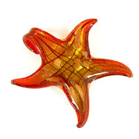 Murano Style Glass Star Pendant Red w/Gold/Cooper Foil 65mm