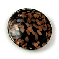 Murano Style Glass Black Oval Pendants w/Metallic Cooper accents, each