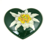 31x38mm Green Edelweiss Heart Cabochon, Vintage German Mfg, ea