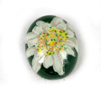 18x13mm Green Edelweiss Oval Cabochon, Vintage German Mfg, ea