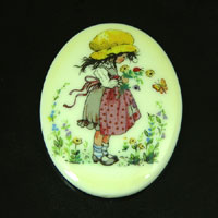 40x30mm Flower Girl-Yellow Bonnet Oval Cabochon,  Vintage Holly Hobbie, each