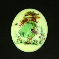 40x30mm Flower Girl-Ribbon Hat Oval Cabochon, Vintage Holly Hobbie, each