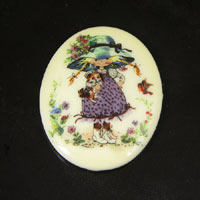 40mm x30mm Flower Girl-Ribbon Hat Oval Cabochon, Vintage Holly Hobbie, each
