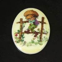 40x30mm Flower Girl-Brown Hat Oval Cabochon, Vintage Holly Hobbie, each