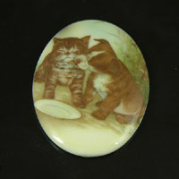 40x30mm(1.75x1.25in) Kitty-n-Bunny Oval Cabochon, Vintage German Mfg, ea