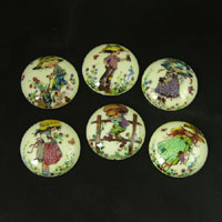28mm Round Vintage, Flower Girl Cabochon,  Vintage Holly Hobbie, set of 6