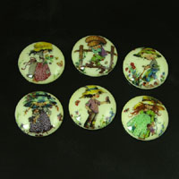 25mm Round Vintage, Flower Girl Cabochon,  Vintage Holly Hobbie, set of 6