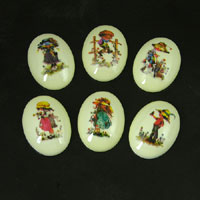 25x18mm Oval Vintage, Flower Girl Cabochon,  Vintage Holly Hobbie, set of 6