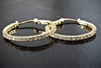 Round Cut CZ Stones in Goldtone Hoop Earrings, pair