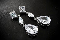 17x12mm Pear Cut, 6x13mm Marquise, 8mm Princess Cut,- CZ Dangle Earrings, pair