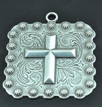 2.25 inch Silvertone Engraved Cross-Berry Concho Pendant, ea