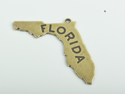 State of Florida Charm, brass antique finish with ring, each