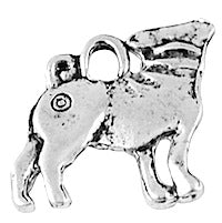 16mm Dog Bulldog Pug Charms, classic silver, 12 pack