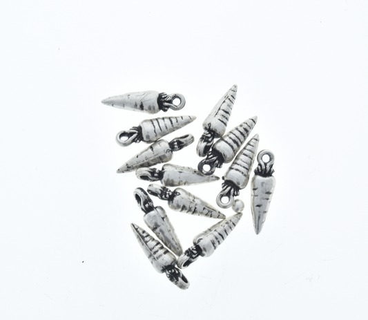 25mm Antiqued Classic Silver, Carrot Drop Beads, pk/12
