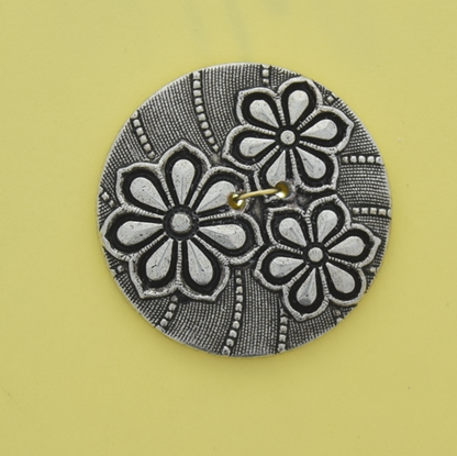 30mm Flowers Button Dome Cabochon, Classic Silver
