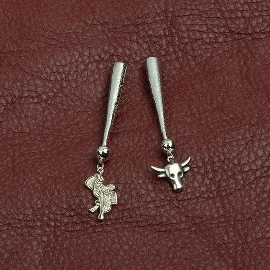 Longhorn and Saddle Bolo Tips, Skull Jewelry, antique silver, handmade in USA, pack of 2