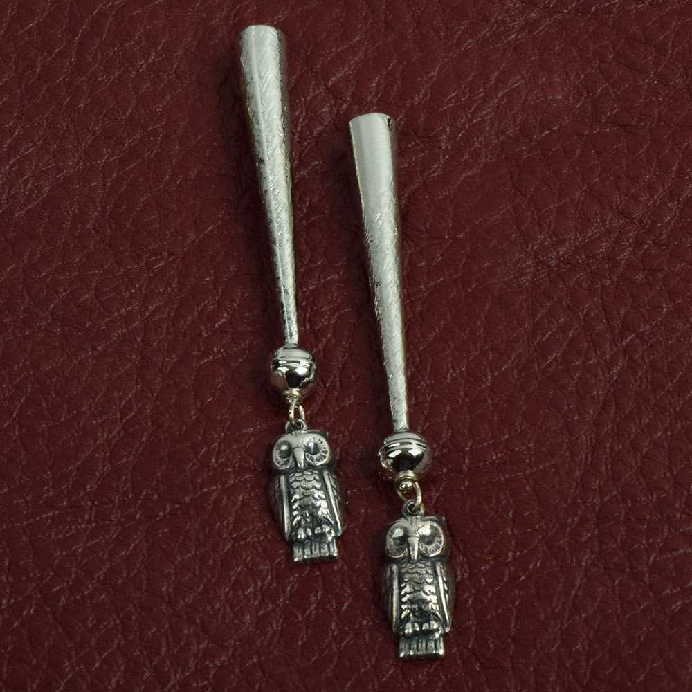 Owl Bolo Tips, 3", antique silver zinc cast,Pack of 2