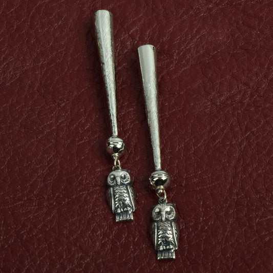 Owl Bolo Tips, 3", antique silver zinc cast,Pack of 2